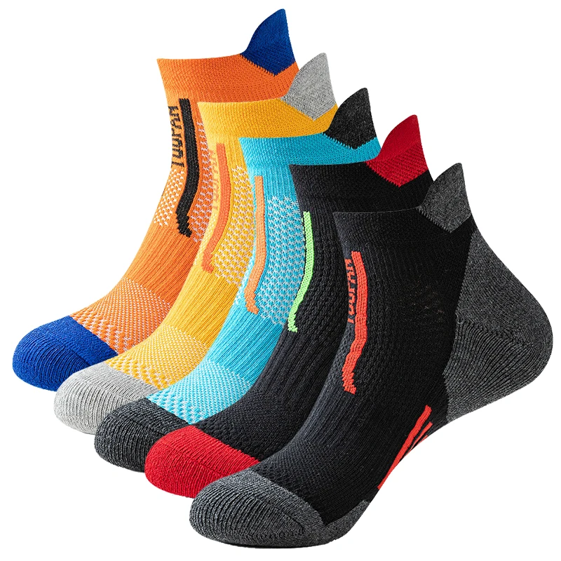 3 Pairs Men Sport Running Socks Outdoor Cycling Socks Breathable Cotton Men Basketball Socks Camping Fitness No Show Gym Socks