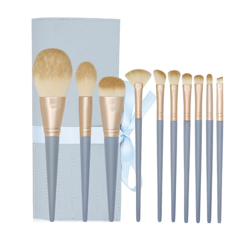 

10 Pcs Blue Eyeshadow Makeup Brushes Set Nylon Powder Foundation Make Up Brushes Beauty Tools