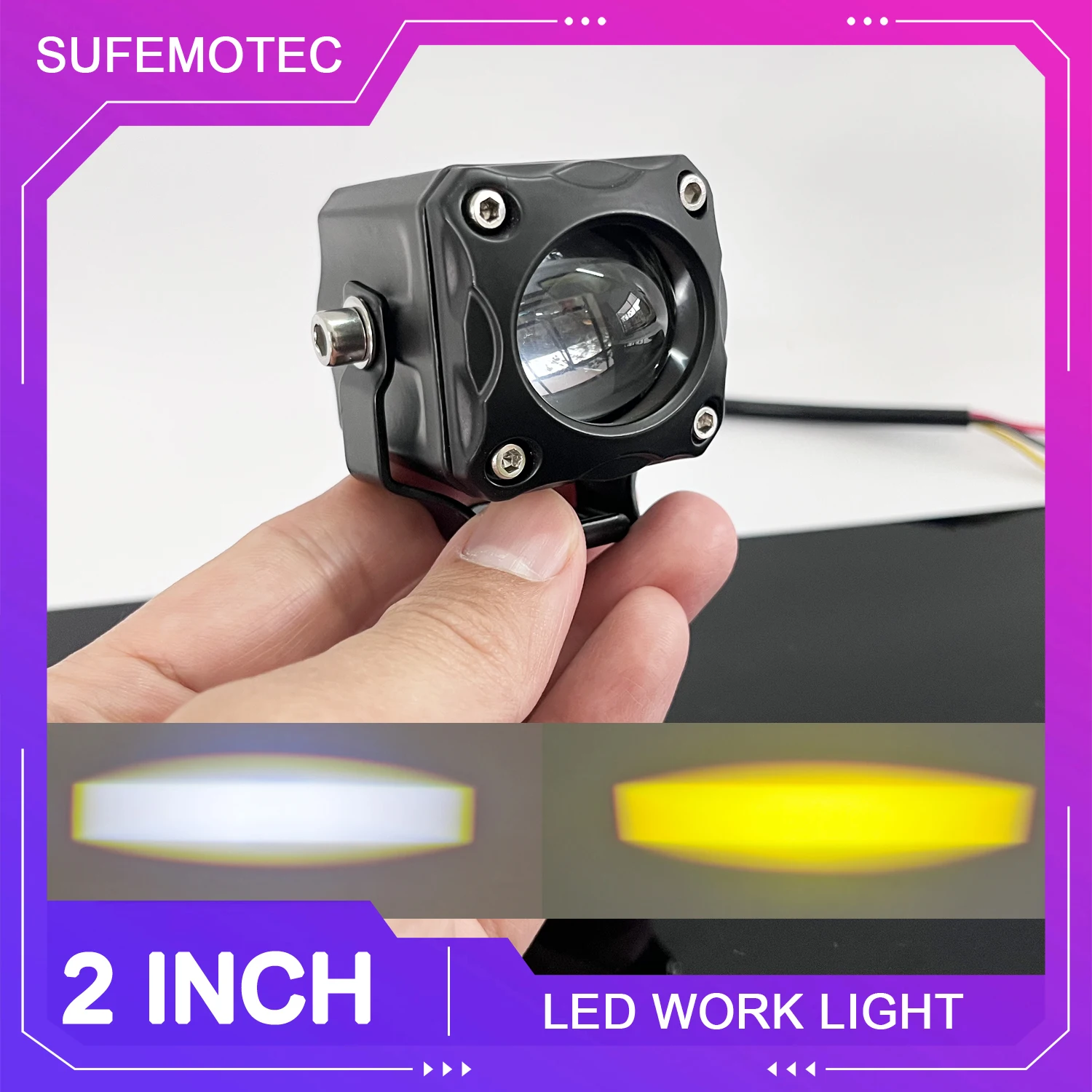 2 Inch Motorcyle Bicycle LED Headlight White Yellow Dual Color 10-100V Work Lights For Offroad Trucks SUV Boat Driving Lights