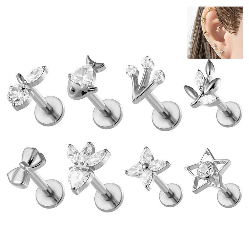 1PC G23 Titanium Internal Thread Ear Stud Tragus Cartilage Helix Daith Piercing Women's Stud Earrings Labret Piercing Jewelry