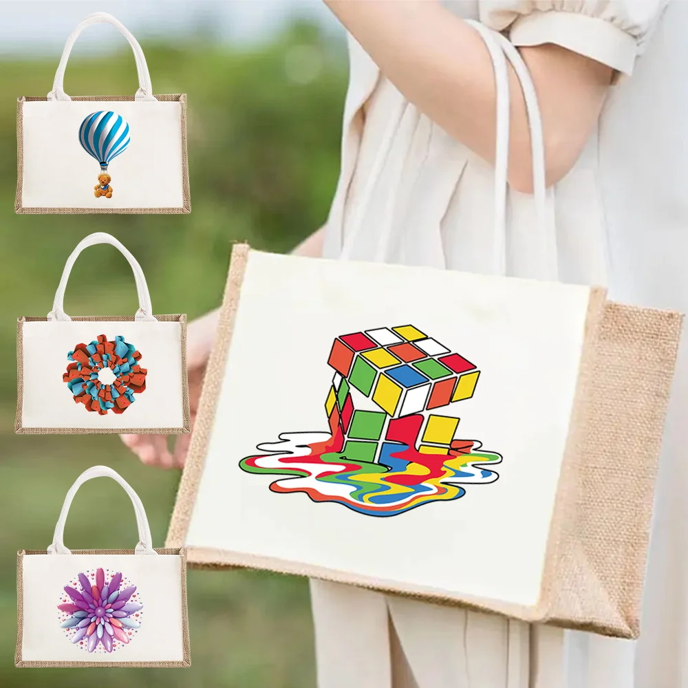 Beach Burlap Tote Bags 3D Print Personalized Bridesmaid Bachelorette Bridal Party Girls Trip Gifts Canvas Jute Tote Shopper Bags