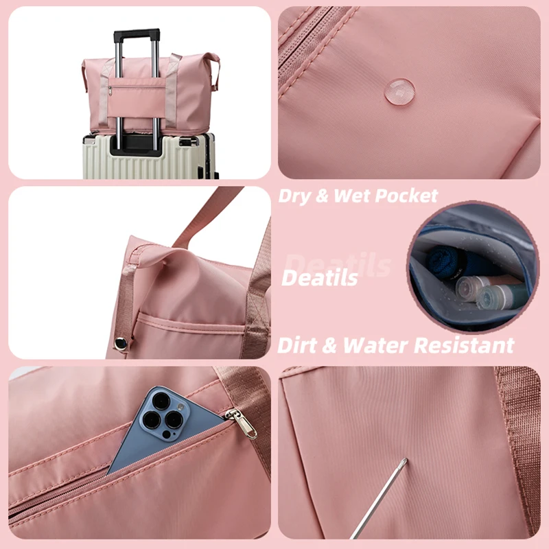 Pearlescent Color Dry Wet Separation Expandable Waterproof Weekender Overnight Tote Yoga Gym Duffel Travel Bag Men Women