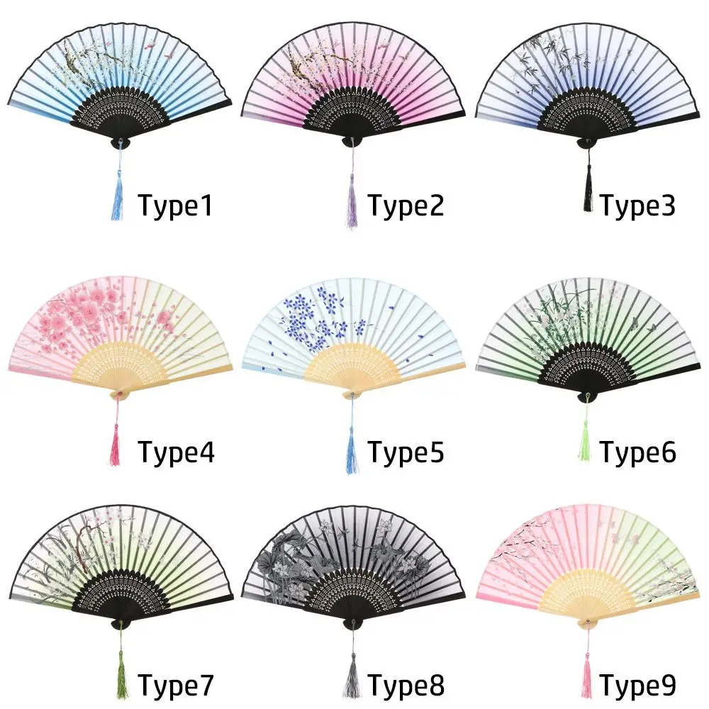 Craft Flower Pattern Desktop Ornaments Elegent Bamboo Folding Fan Dance Performance Props Chinese Style Painting Handheld Fan