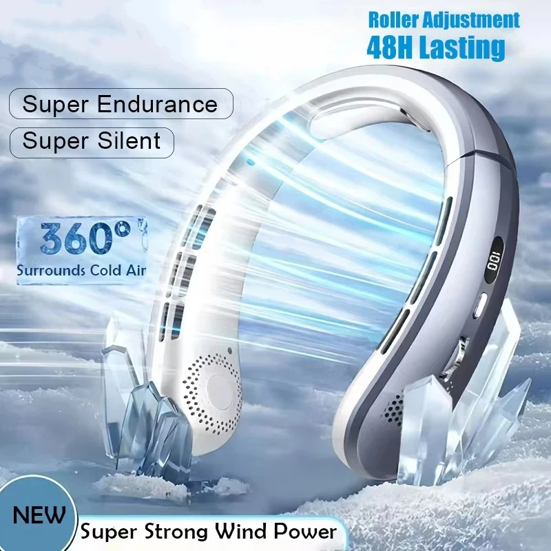

Portable Household Hanging Neck Fan Bladeless Neckband Fan Digital Display Power Air Cooler USB Rechargeable Electric Fan