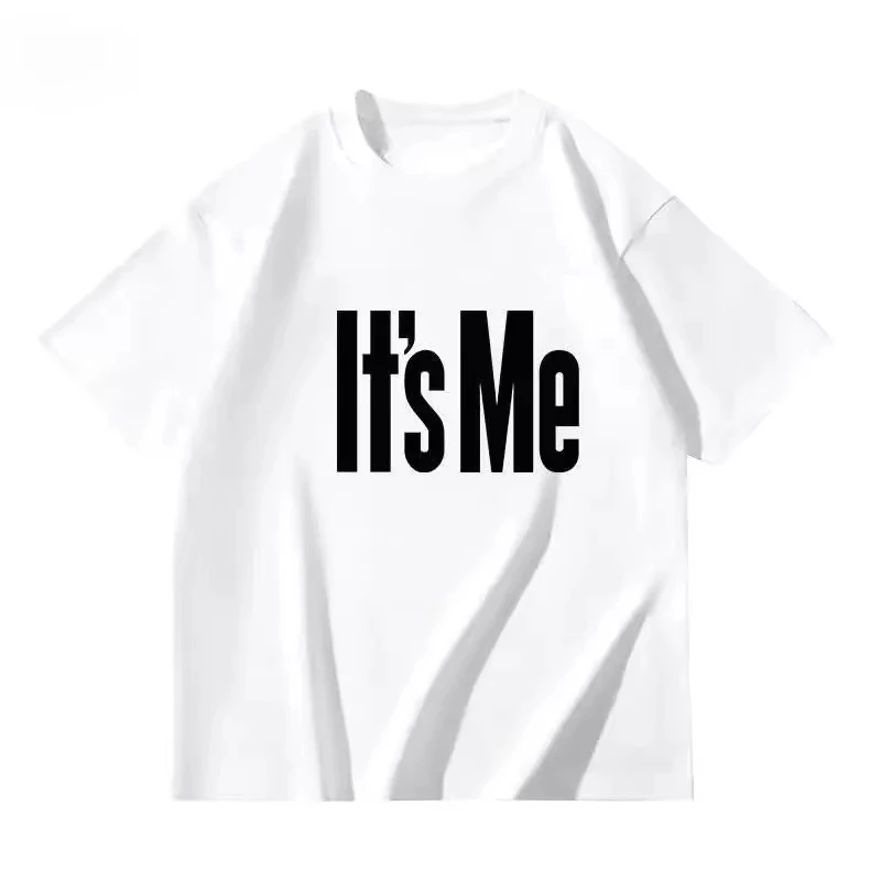 Men Women It's ME Letter Printed T‑Shirt Round Neck Short Sleeve Y2K Vintage Casual Trend Fashion Daily Streetwear Tops Tees