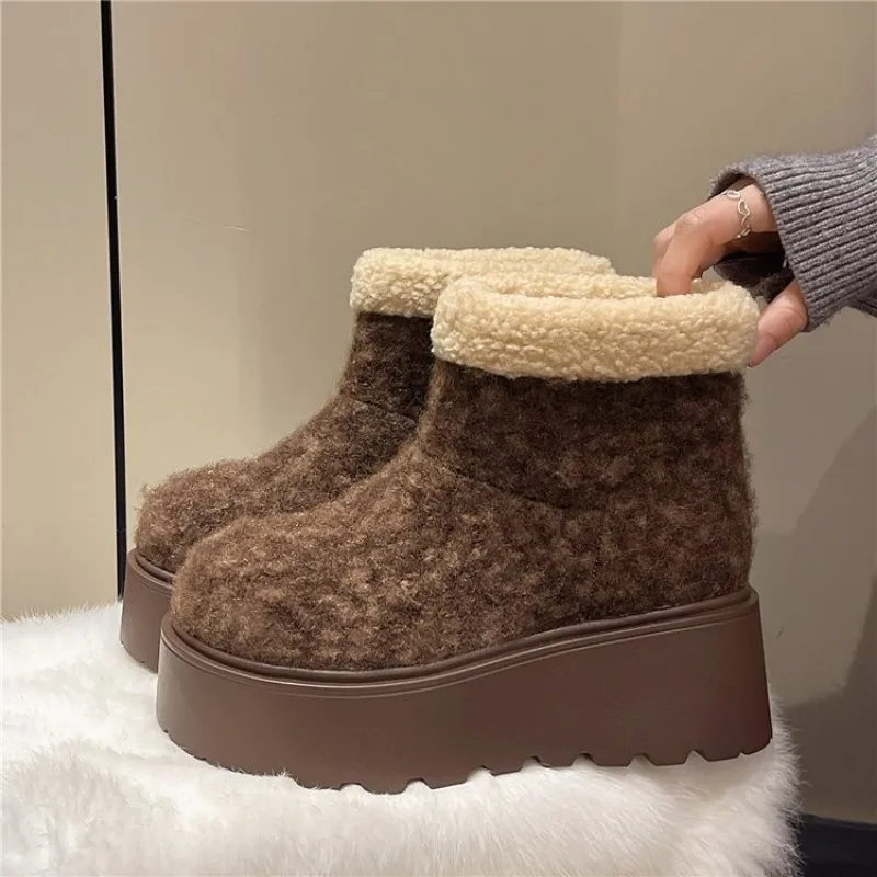 

New Women Winter Warm Snow Boots High Platform Short Booties Designer Suede Leather Cotton Shoes Woman Ankle Botas Mujer 40