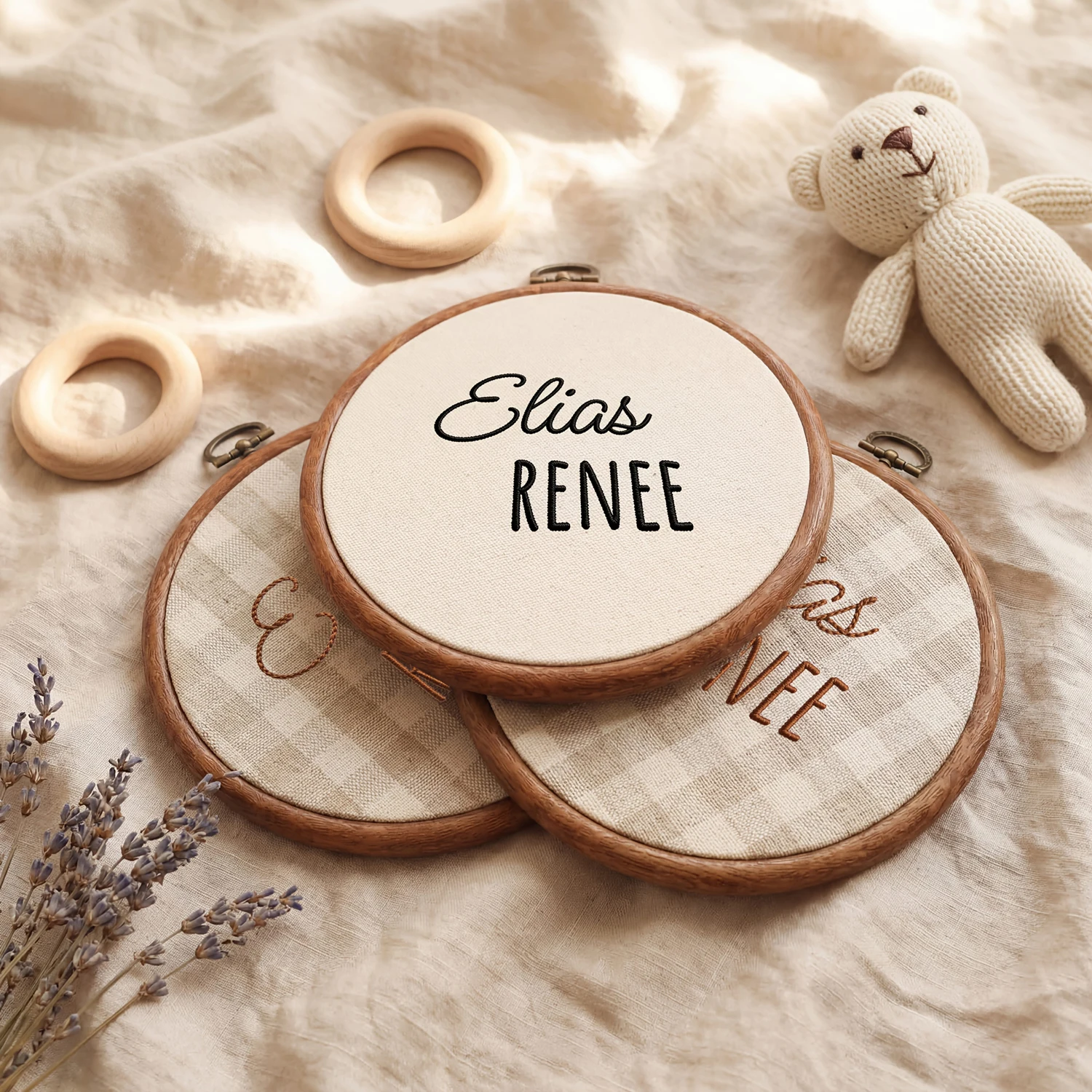 1pc Personalized Custom Name Embroidered Hoop Sign Linen Wooden Embroidery Hoop Wall Decor Newborn Baby Nursery Name Sign