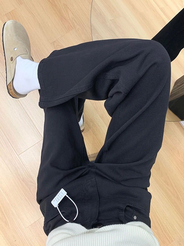 High Waist Wide Leg Black Denim Jeans Women's Loose Straight Casual Floor-Length Trousers plus Size Slimming Effect
