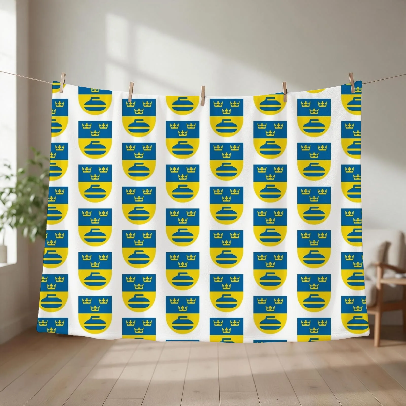 Sweden curling icons Throw Blanket couch cozy soft plush fuzzy picnic outdoor blanket