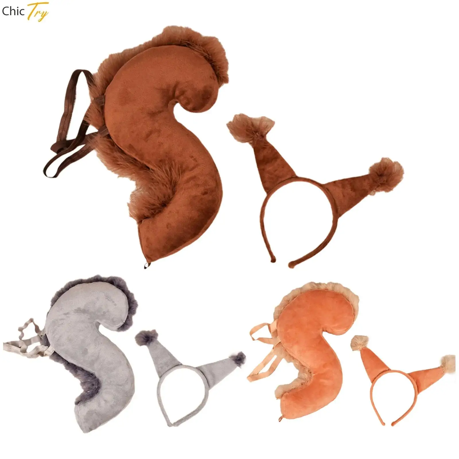 Squirrel Tail Headband Cute Fancy Skin-friendly Comfortable Animal Cosplay Props Supply for Themed Party Stage Performance