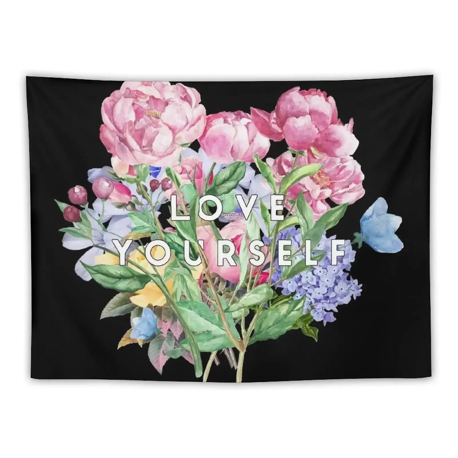 

LOVE YOURSELF (Black Background) Tapestry Wall Decorations Bedroom Deco Tapestry