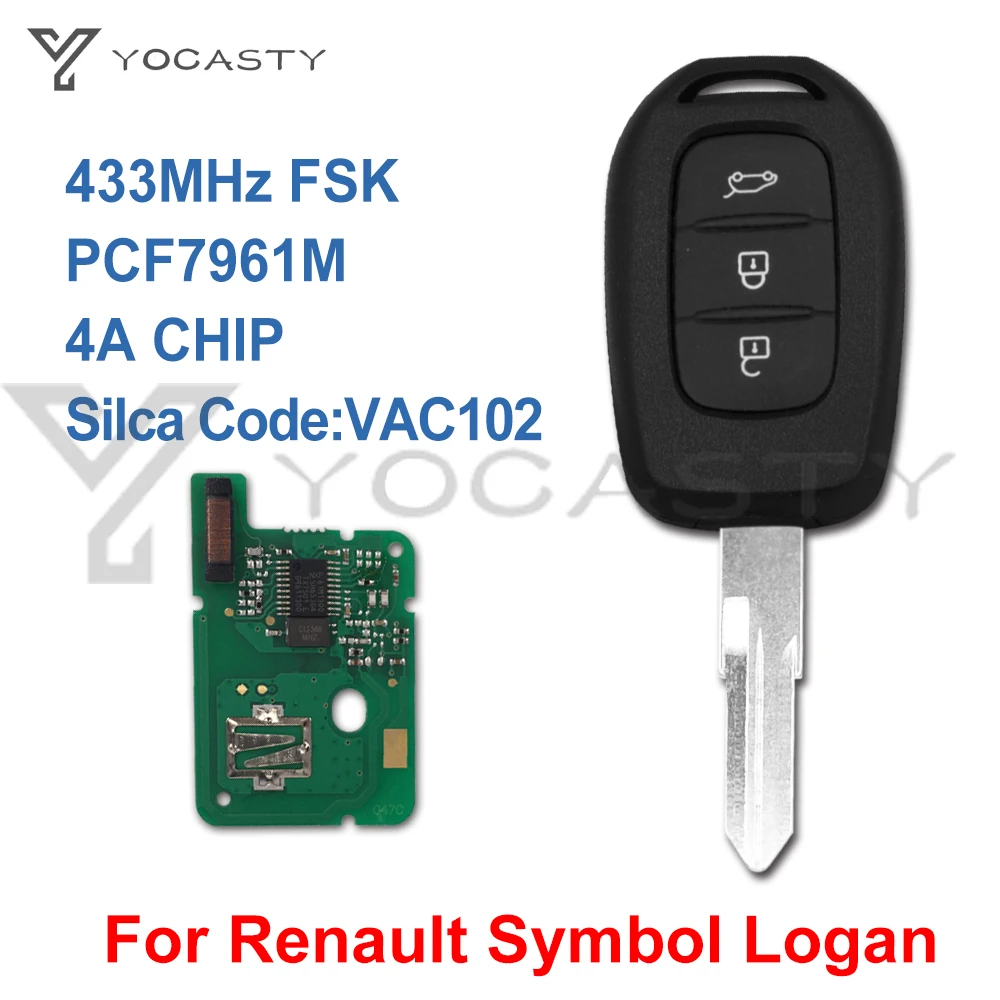 YOCASTY Remote Car Key Fob for Renault Symbol Logan Sandero Trafic Dacia Duster Logan Sandero 2012 2015 2016 PCF7961M VAC102