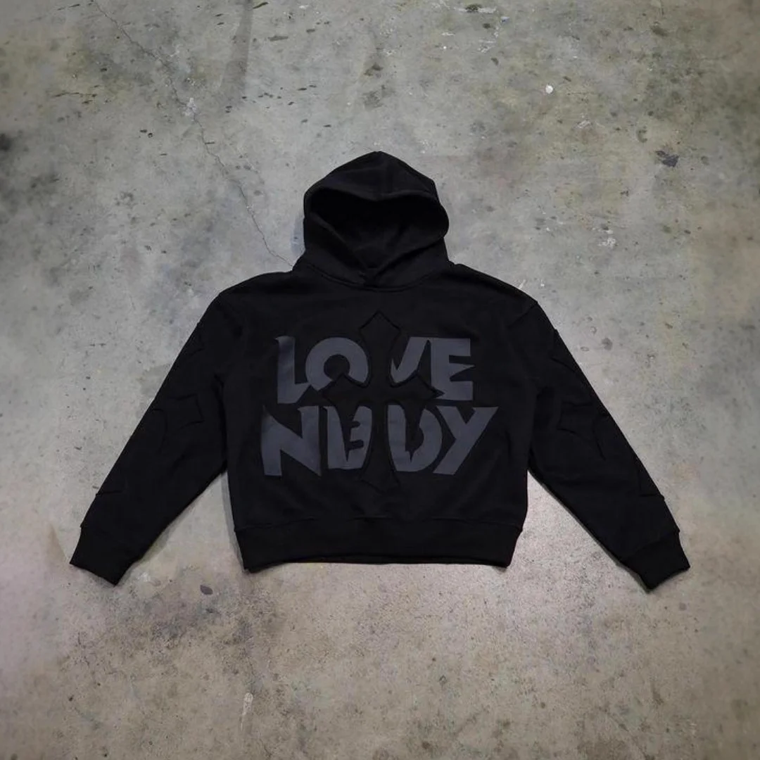 سترة Y2K للرجال من Emo Streetwear بغطاء للرأس كبيرة الحجم مع تصميم متقاطع مع هوديس علوي
