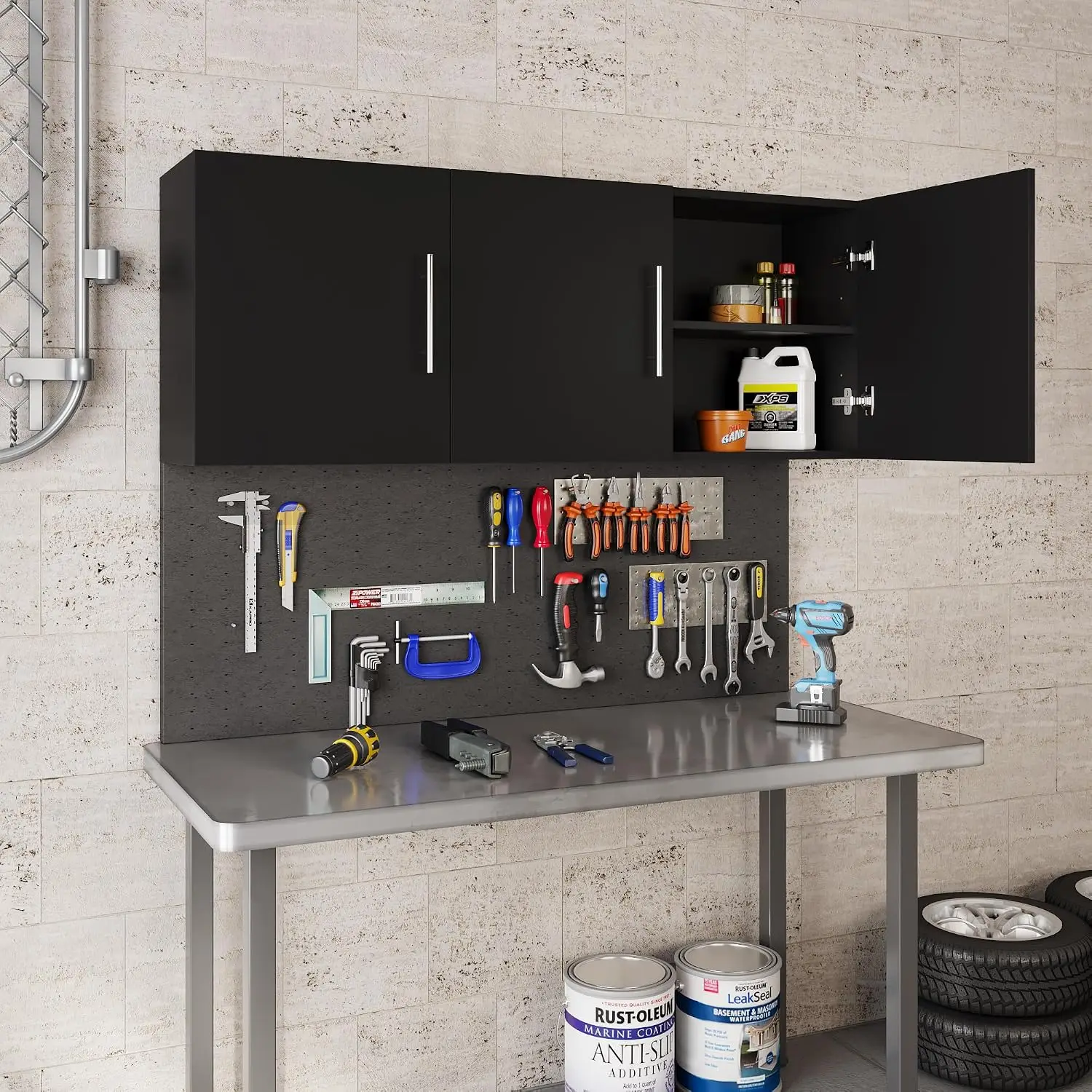 Wall Cabinet 3-Door Soft-Close Adjustable Shelf Metal Handle Kitchen Garage Laundry Bathroom Storage 54