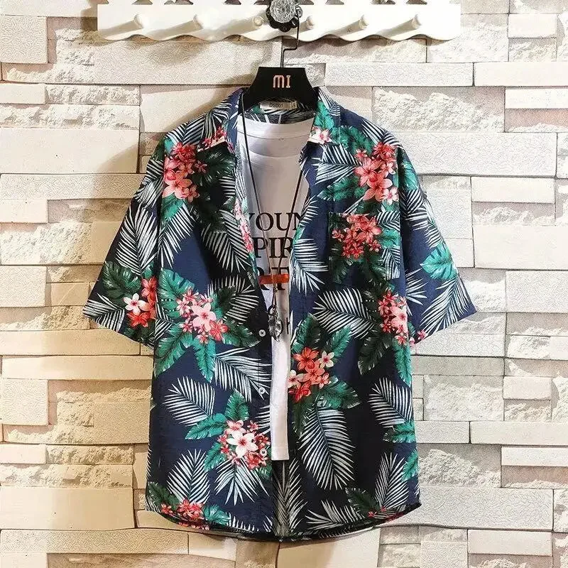 Flower Pattern Hawaiian Shirt Men\'s Exquisite 3D Print Blouse Casual Harajuku Summer Loose Aloha Shirts Short Sleeve Lapel Tops