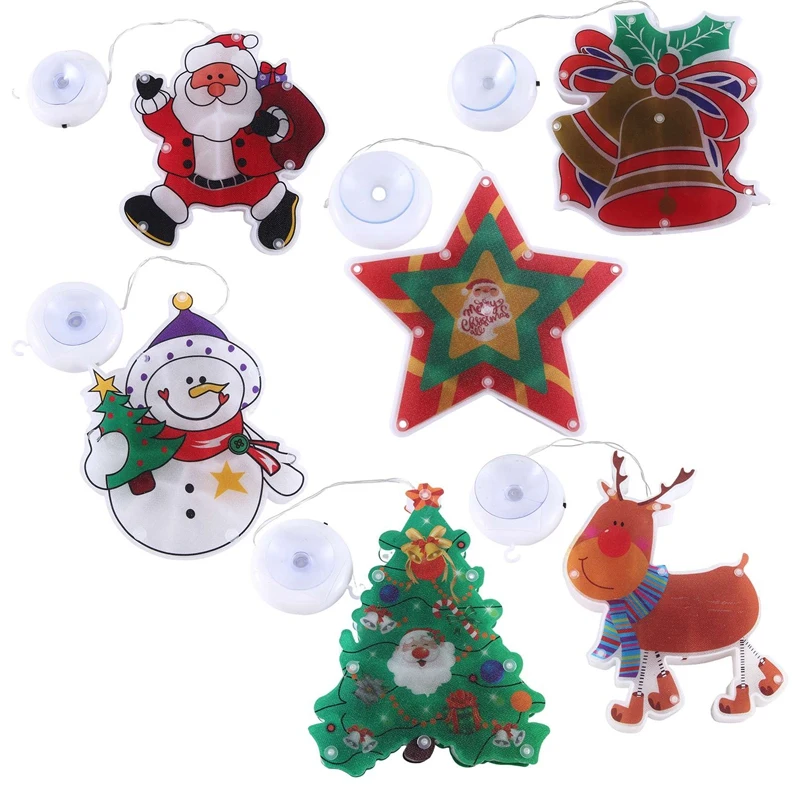 

6 Piece Christmas Lights Plastic Window Hanging Lights Shop Window Room Decoration LED Suction Cup Lights