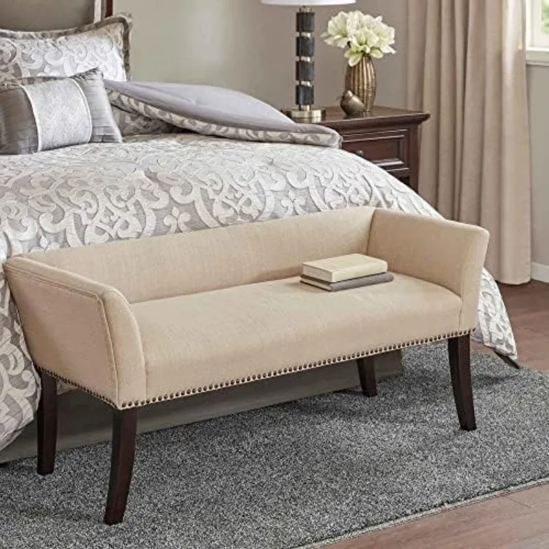 Park Welburn Upholstered Tufted Entryway Accent Bench with Back, Nailhead Trim, and Padded Seat Mid-Century Modern Fabric