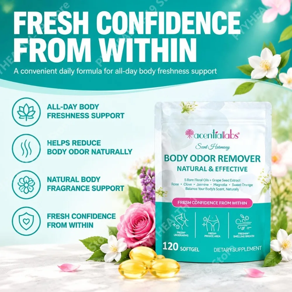 Body Odor Remover Softgels for All-Day Freshness Underarm Private Area & Breath Care with Rose Jasmine & Sweet Orange 120 Count