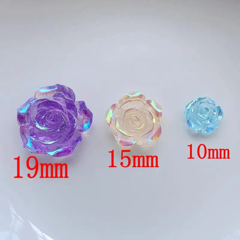 19mm&15mm&10mm AB Resin Shiny Clear candy color Rose Flatback Flower Rhinestone Gems Scrapbook Wedding Ornaments Applique Crafts