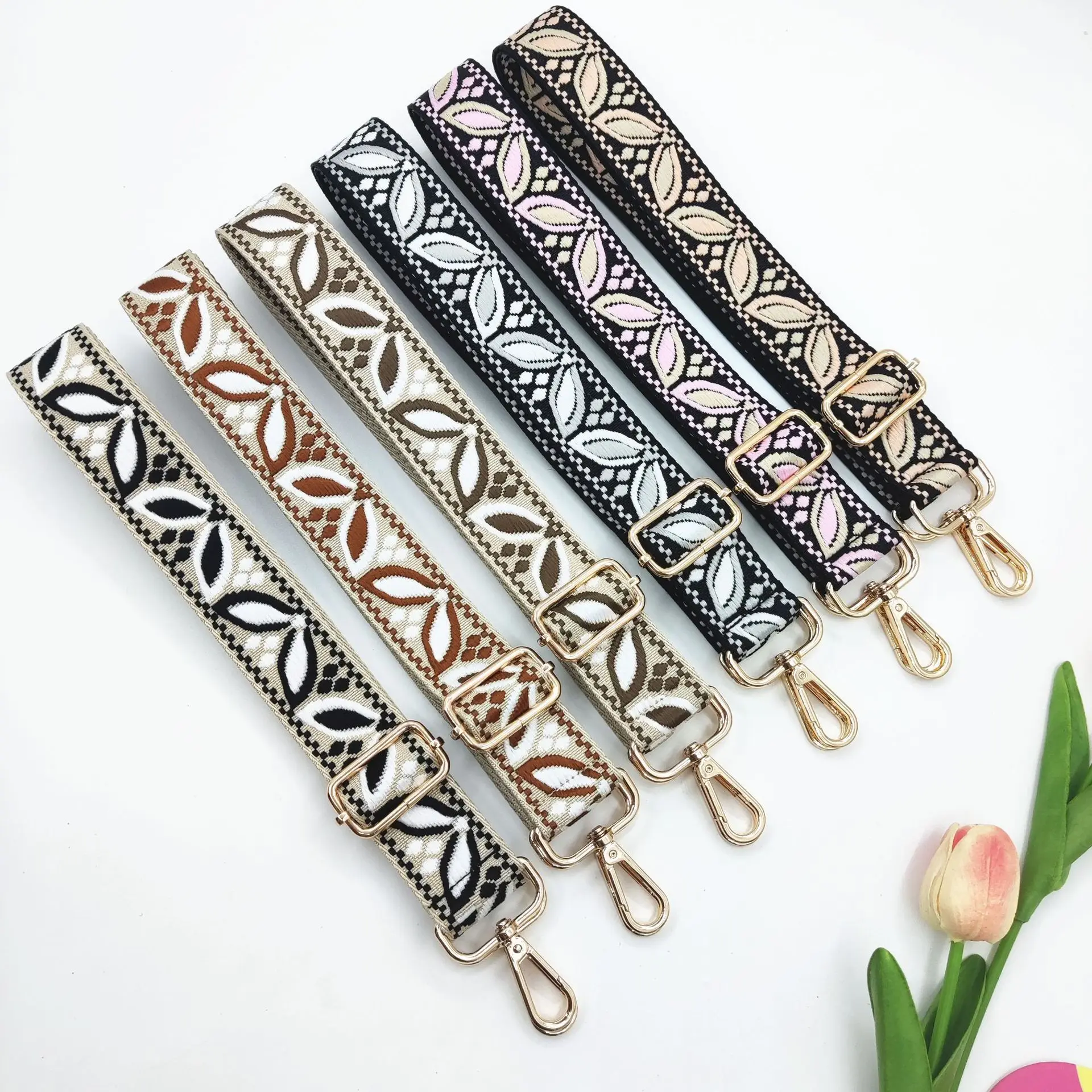 1 Piece 1.50inch Wide Adjustable Handbag Purse Strap Replacement Crossbody Shoulder Strap Magnolia Pattern Jacquarded Strap
