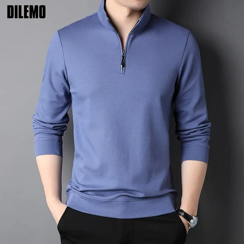 Top Grade 2025 New Fashion Brand Luxury Zipper Polo Shirt Men Casual Plain Korean Solid Color Long Sleeve Tops Mens Clothing