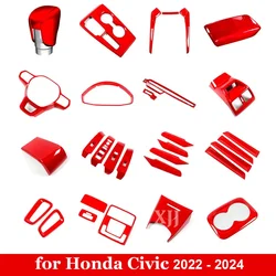 For Honda Civic 2022 2023 2024 2025 Sedan Hatchback Red Interior Protective Sticker Central Control Cup Panel Armrest Box Mat