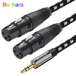 Bochara Fabric Braided 1/8'' 3.5mm TRS Jack Male to Dual XLR Female OFC Audio Cable Foil+Braided Shielded For Speakers