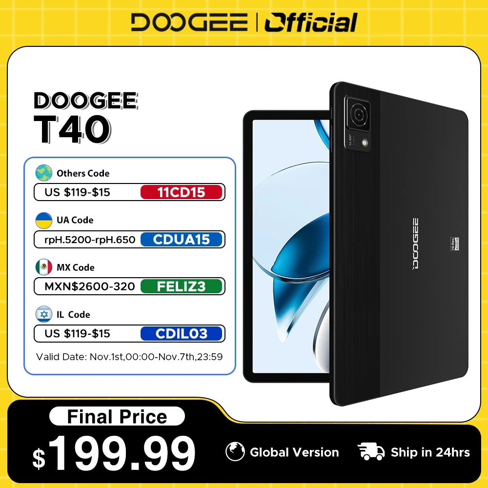 

World Premiere DOOGEE T40 Tablet 11" IPS 2.5K Display 20GB(8+12) 512GB Android 14 Helio G99 8580mAh 18W Charge 7.6mm ultra-thin