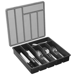 Silverware Organizer with Lid Covered Utensil Tray for Drawer Flatware Storage Box Kitchen Gadgets