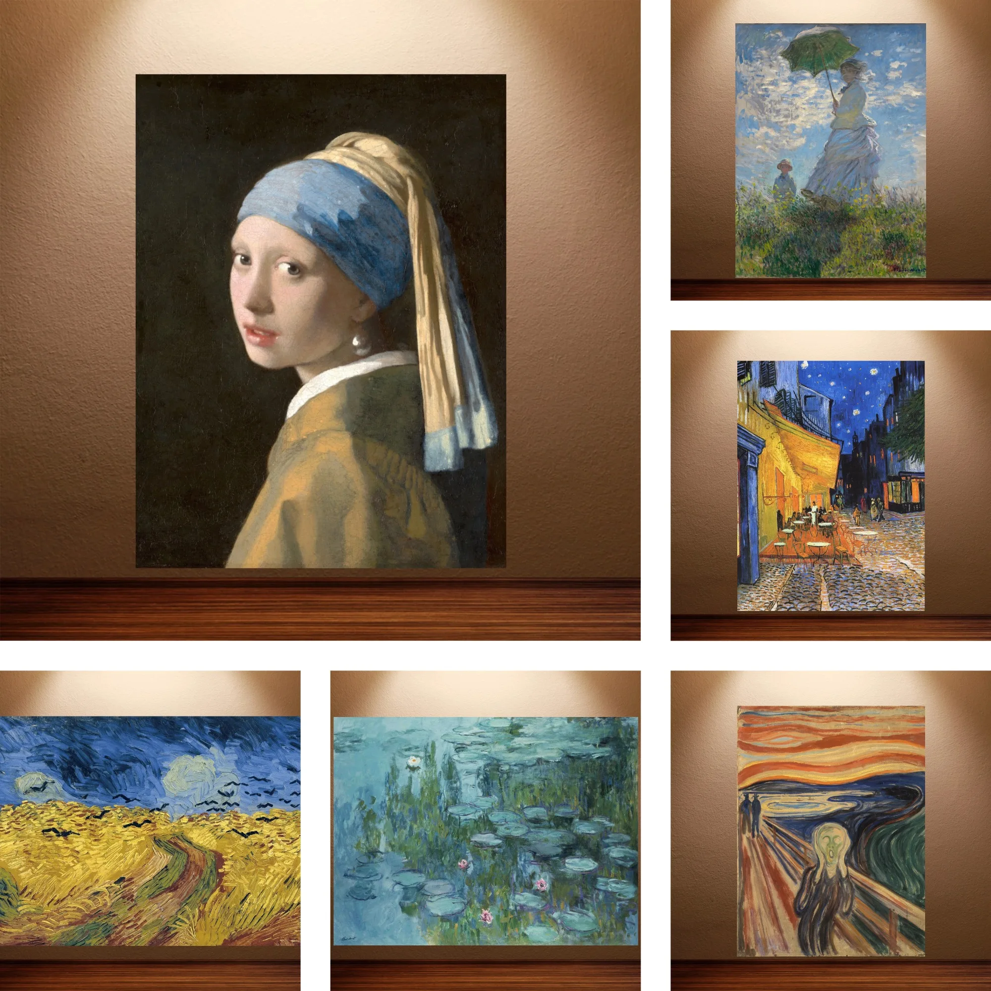 Famous Master Oil Painting Canvas Poster Girl With Pearl Earring The Scream Water Lilies Wall Art for Bedroom Living Room Decor