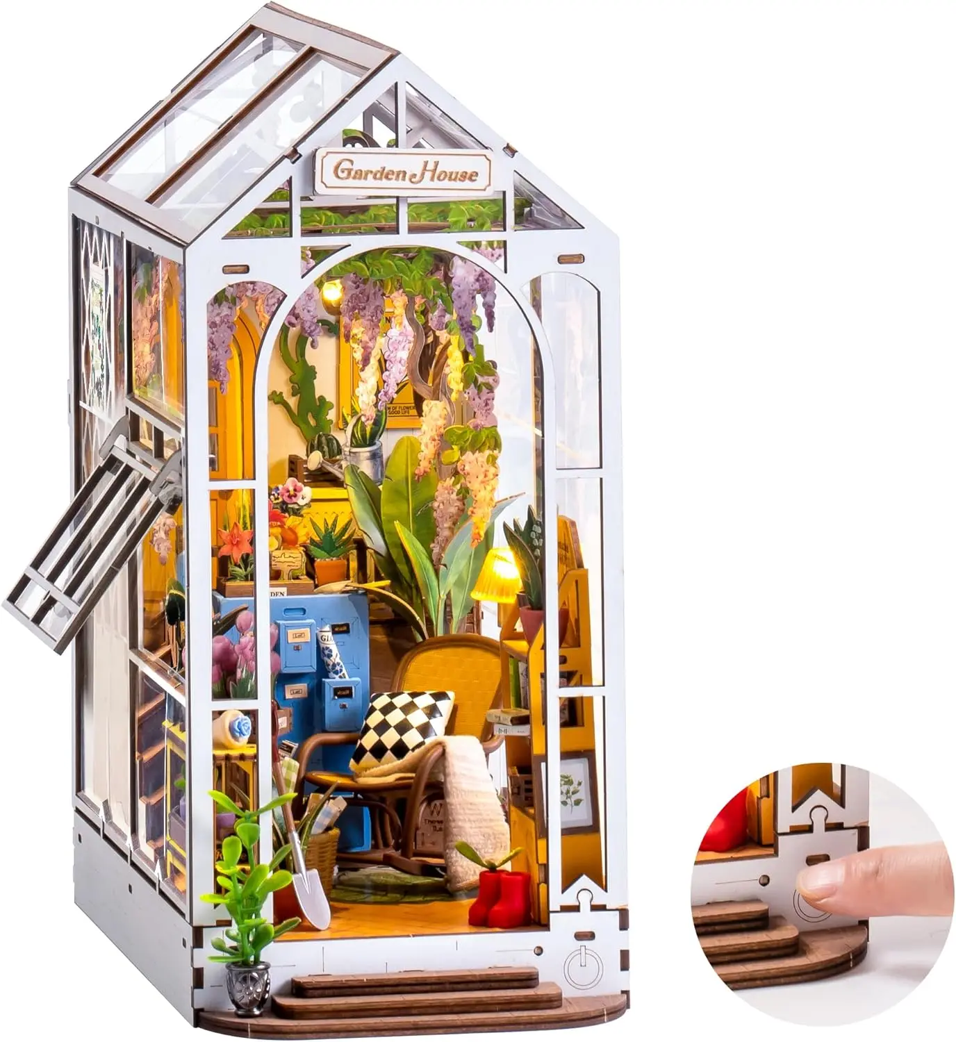 DIY Miniature House Kit, 3D Wooden Puzzle Booknook with LED Light, Unique Gifts for Hobby Diorama