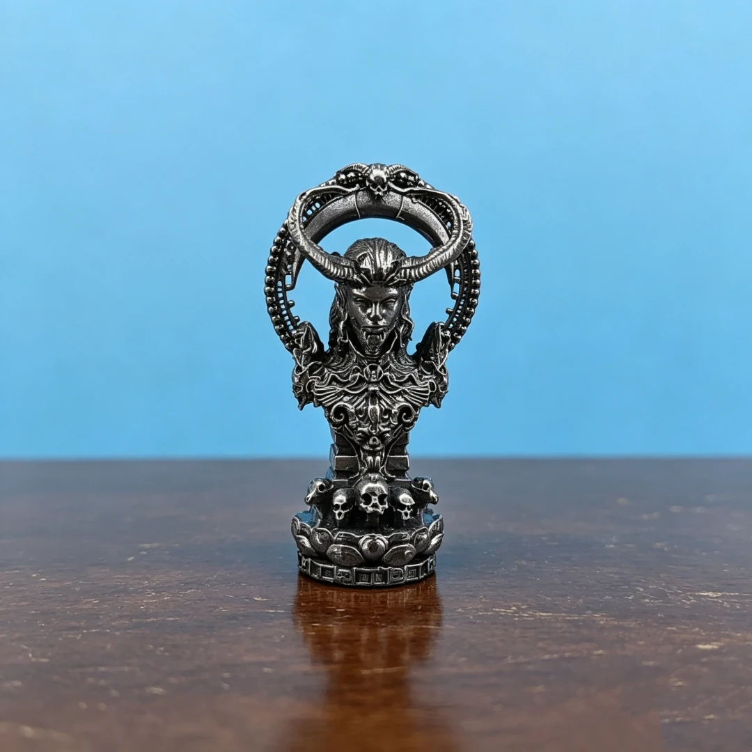 

Vintage Brass Dark Fantasy Figurine Gothic Desk Decor Mystical Collectible Miniature Shelf Ornament