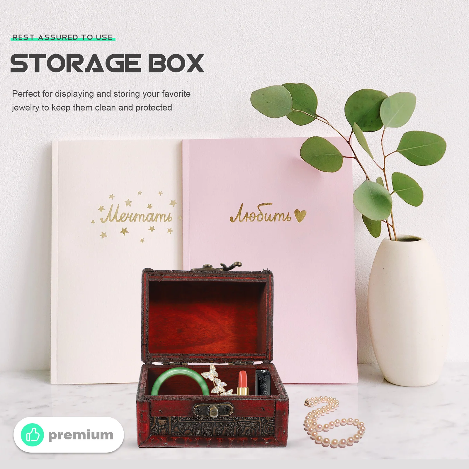 2Pcs Vintage Small Jewelry Storage Box Wooden Treasure Chest Retro Organizer Case for Rings Earrings Jewelry Holder Display