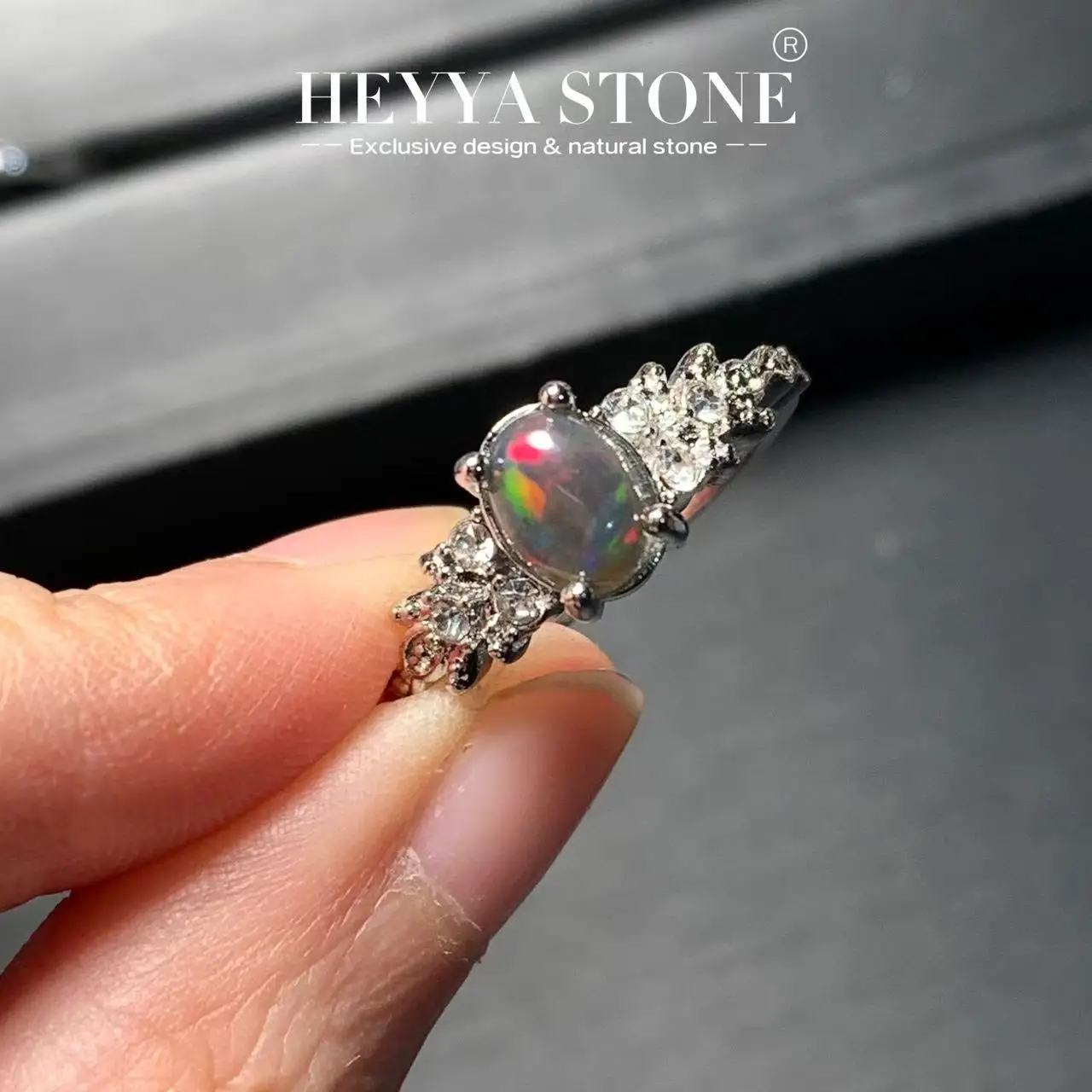 HEYYA STONE Natural Opal Ring For Women 925 Silver Plated Simple Fine Jewelry Stone Gemstone Classic Style