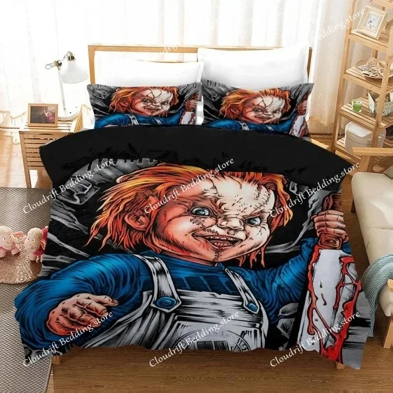 Horror Movie Child Of Play Chucky Bedding Set Boys Girls Twin Queen Size Duvet Cover Pillowcase Bed Kids Adult