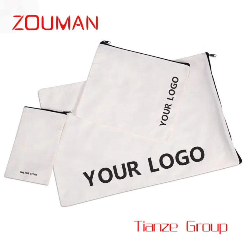 Custom , Custom Printed Logo Canvas Pouch Personalised Zipper Top Cotton Fabric Canvas Pouch Bag For Cosmetic Packaging