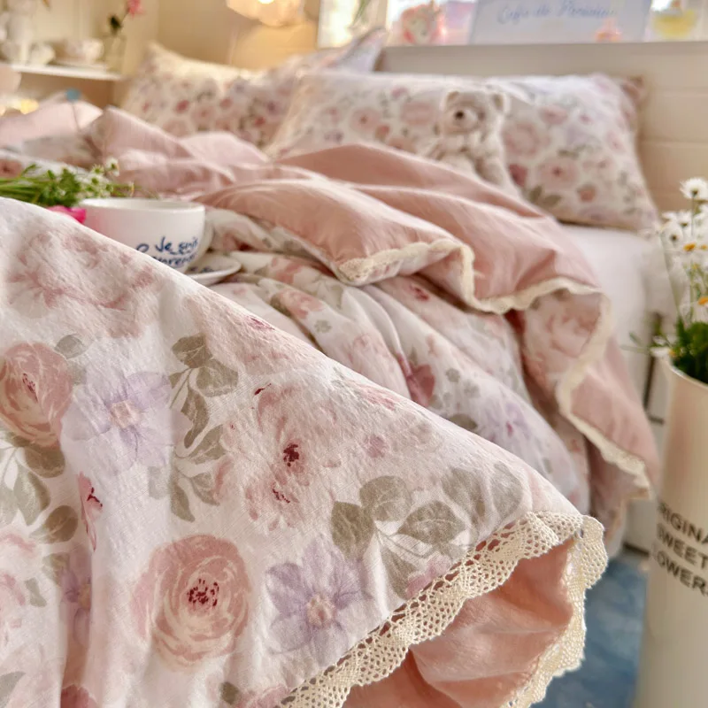 1pc Summer Comforter with Lace Single/Queen Double-layer Gauze Quilted Air Condition Quilt Soft 여름이불 edredones para cama