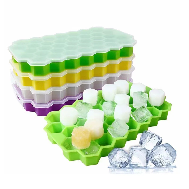 5PCS 37 Cavity Honeycomb Ice Cube Trays Reusable Silicone Ice Cube Mold BPA Free Ice Maker with Removable Lids