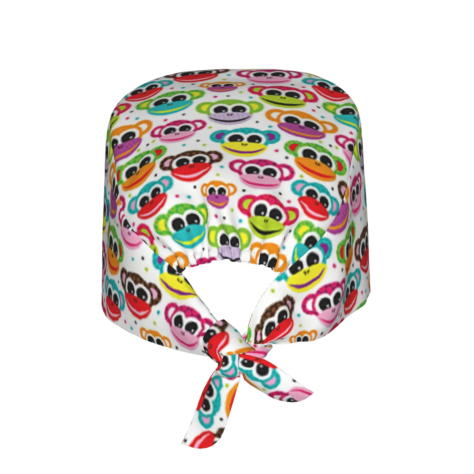 Colourful Monkey Printed Cleaning Working Cap Unisex Lovely Seamless Pattern  Scrub Cap Surgicals Hat Nurse Scrubs Hat Nurse