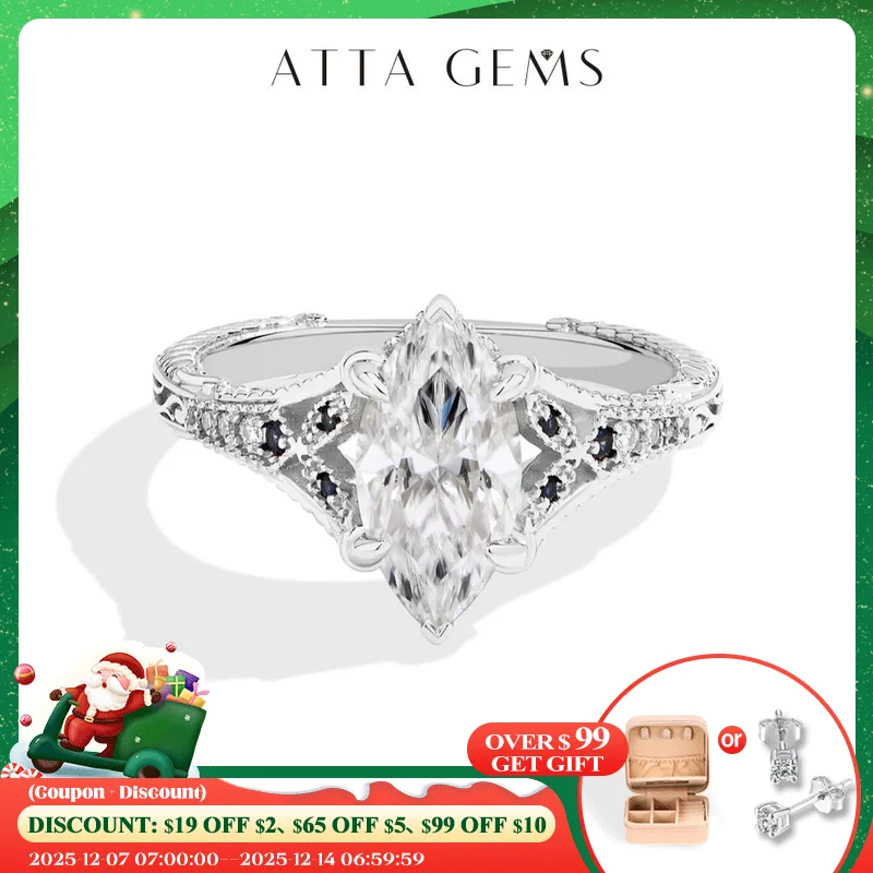 

ATTAGEMS Marquise Cut 2ct Moissanite Ring With Lab Sapphire Women's Ring 925 Sterling Silver Luxury Wedding Jewelry Customizable