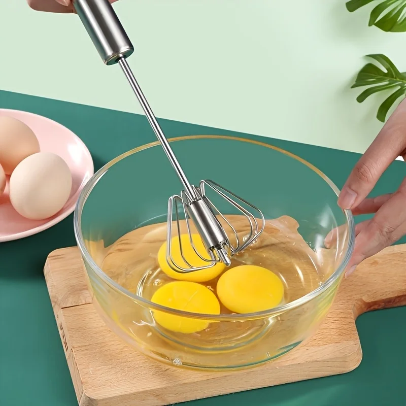 4-Speed Cordless Manual Hand Mixer with Metal Whisk - Efficient for Blending, Whipping Cream, and Beating Eggs - Ideal for Baking and Cooking, Baking Essentials | Modern Kitchen Tool | Durable Construction, Whisk Attachment