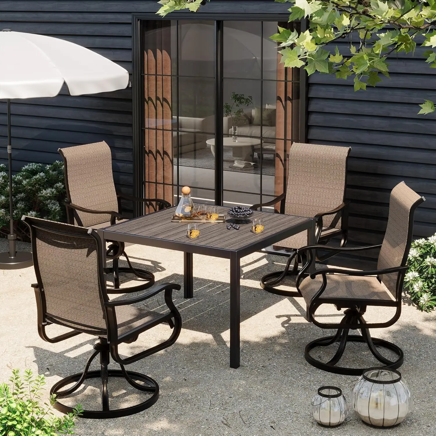 Patio Swivel Dining Chairs Set of 4, Outdoor Swivel Chairs High Back with All Weather Textilene Metal Rocking Frame
