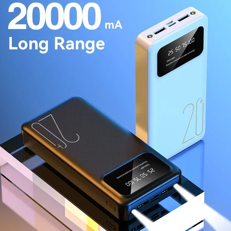 Power Bank 20000mAh Pengisi Daya Portabel, Powerbank Daya Dua Arah Baterai Eksternal Tipe-c Untuk