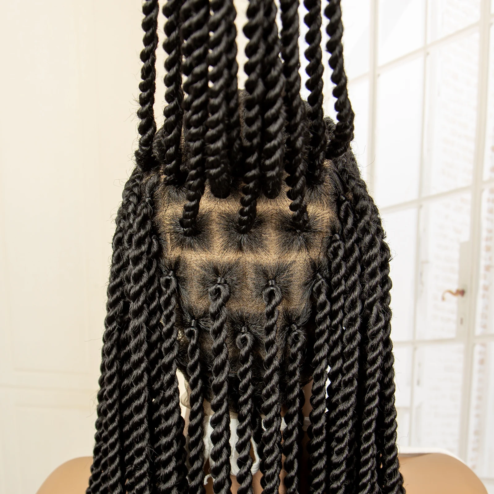 Synthetische volle Spitze Twist geflochtene Perücken für schwarze Frauen 32 Zoll handgemachte Cornrow knoten lose Box geflochtene Perücken mit Babyhaar