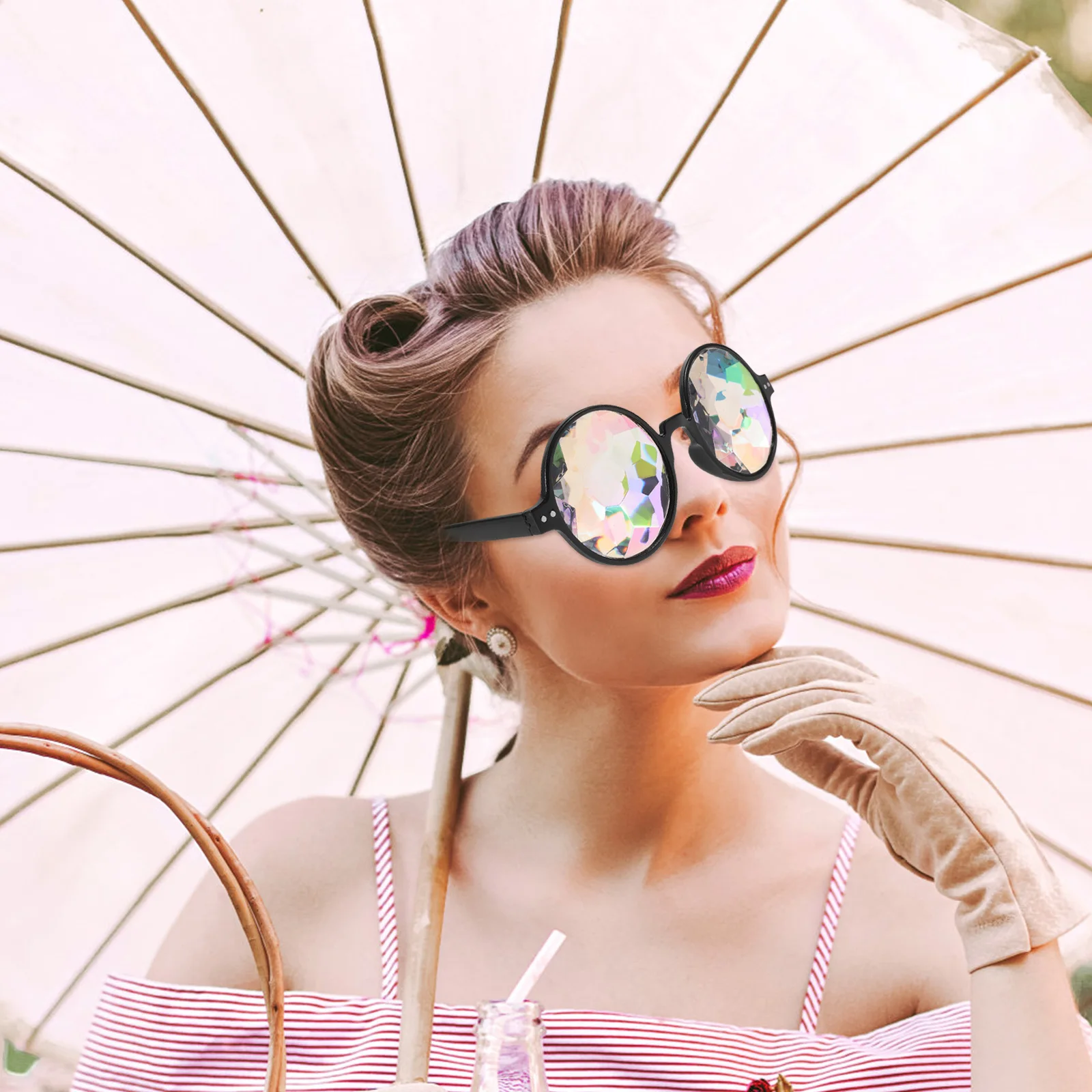

Chic Style Decorative Fun Glasses Delicate Kaleidoscope Design Wear-Resistant Rave Glasses Party Accessory Photo Prop