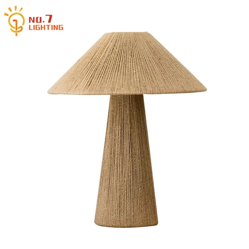 Japanese Hemp Rope Rattan Weaving Table Lamp LED E27 Vintage Handmade Straw Wall Mounted Living Room Study Bedroom Bedside Study