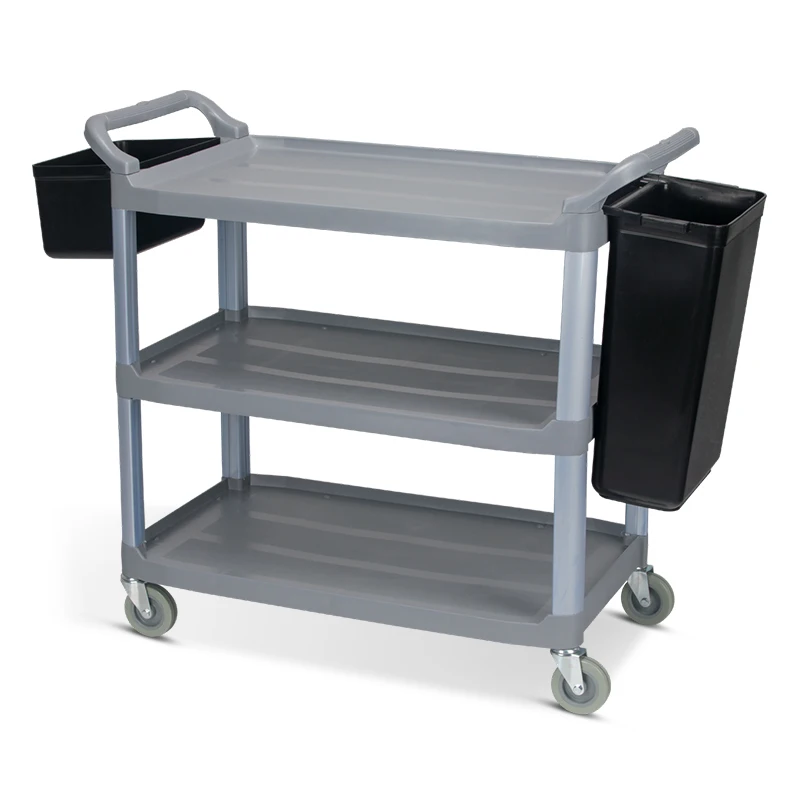 Commercial With Bucket Multi-purpose Large Three-layer Trolley Mobile Food Delivery Cart Hotel Restaurant Collection Tool Cart