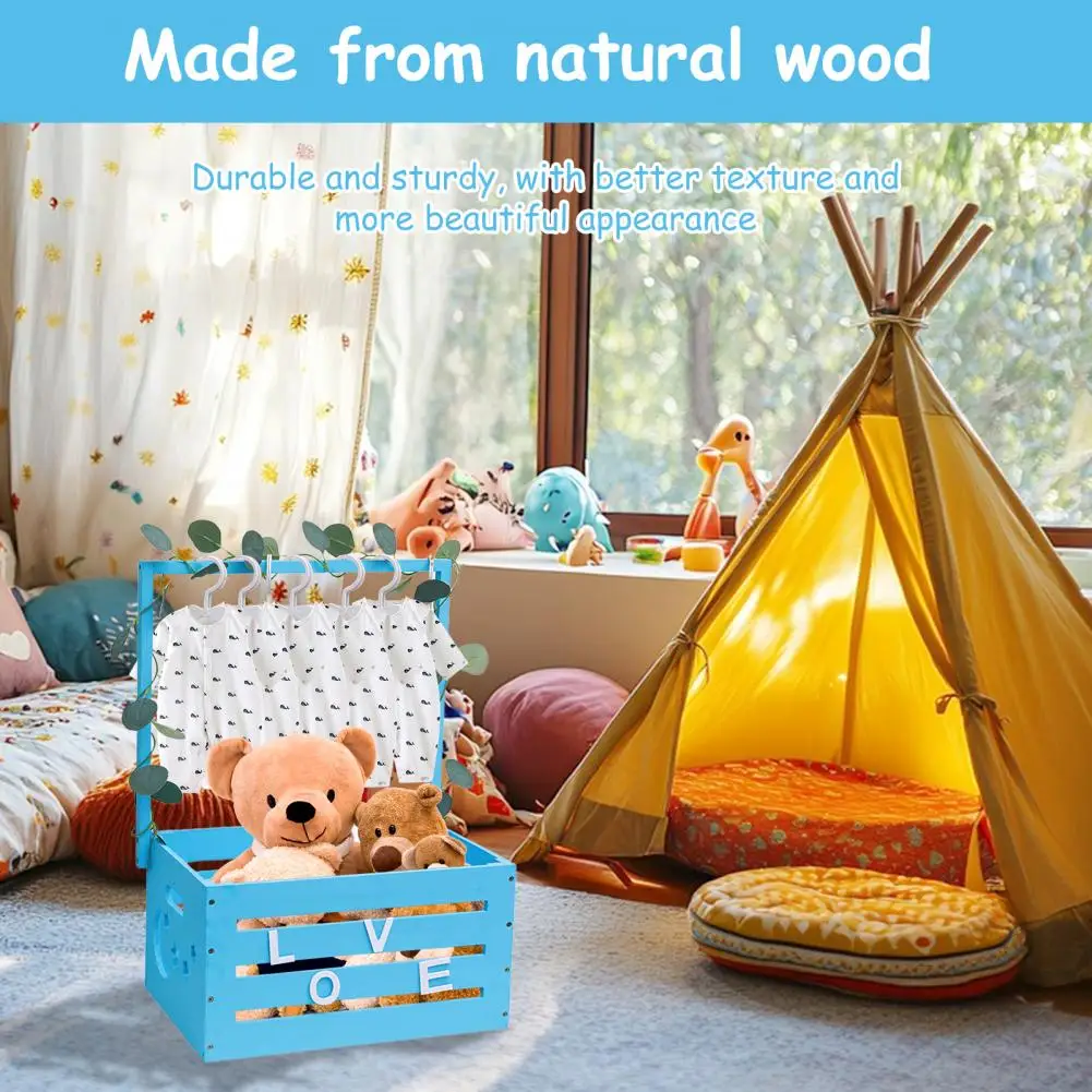 Baby Shower Wooden Box Wooden Baby Shower Basket with Handle Baby Gift Storage Crate Garland Practical Shower Hamper for Decor