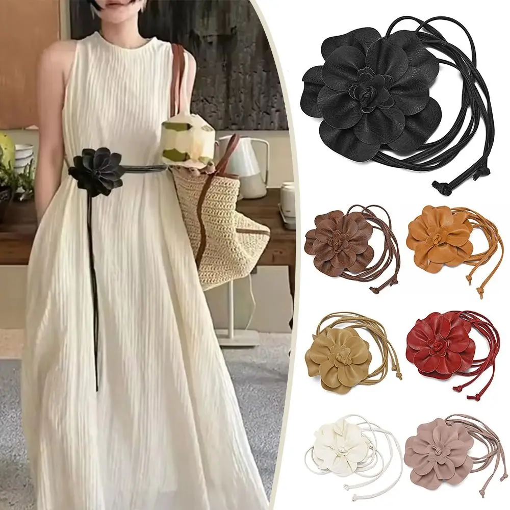PU Leather Flower Rope Belts Luxury DIY Woven Waistband Strap Decorative Waist Braid Tie For Skirts Jeans Dress Clothes Fashion