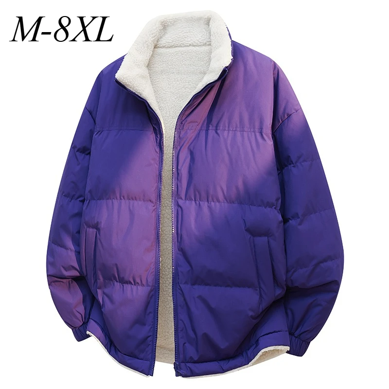 

Winter Fleece Jacket Stand Collar Hiking Travel Thick Warm Padded Jackets Double Sided Design Street Light Cold Resistant Coat